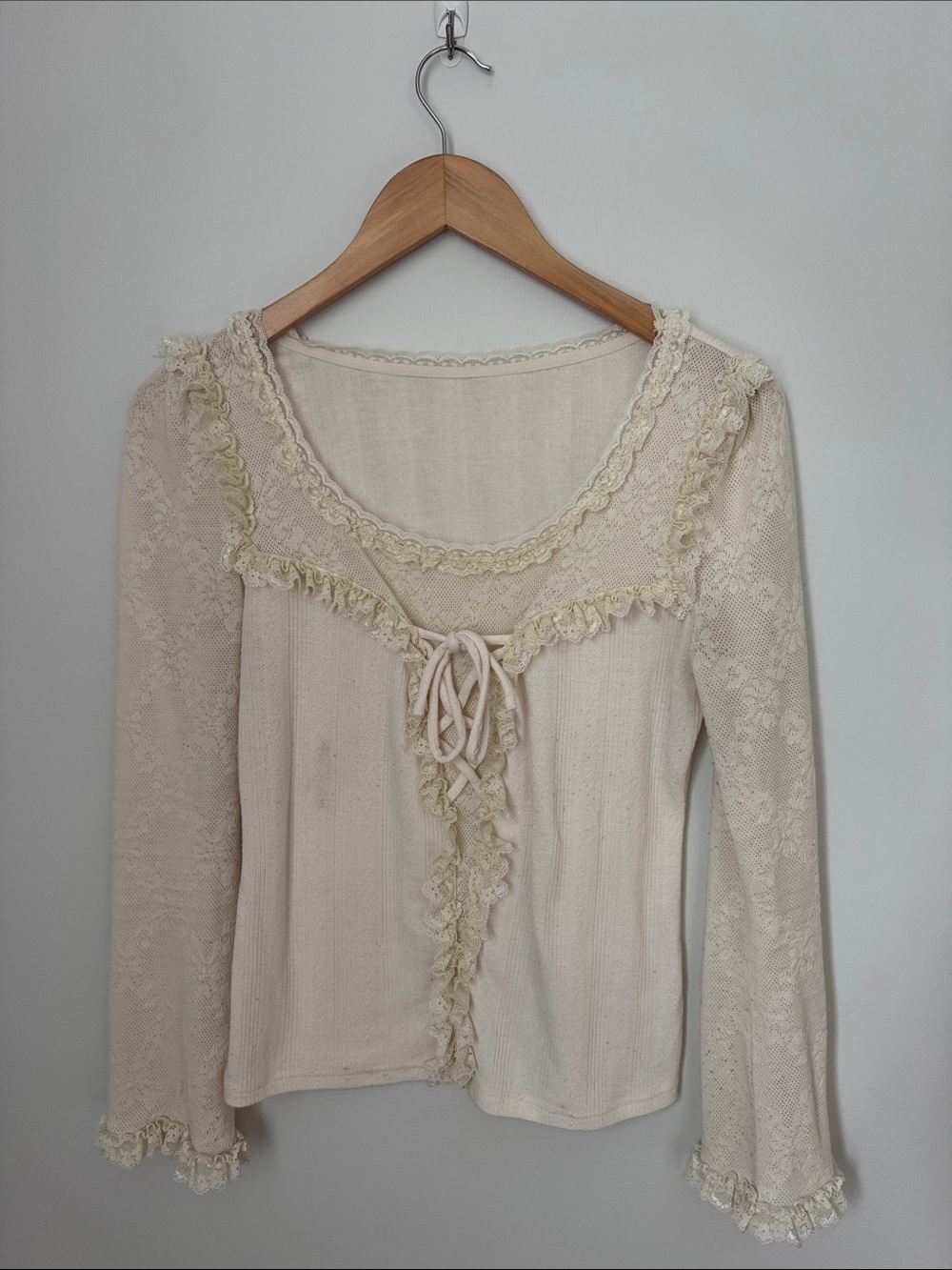 Lace-Trim Ivory Long Sleeve Blouse by Lacemade - Women